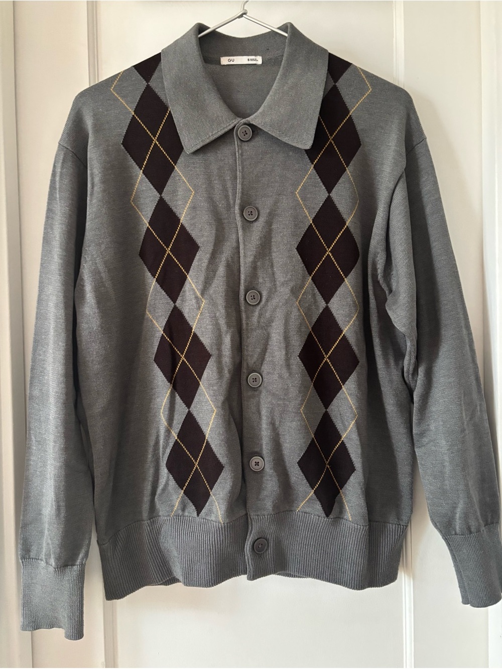 GU Knitted Polo Cardigan (Argyle Gray)
